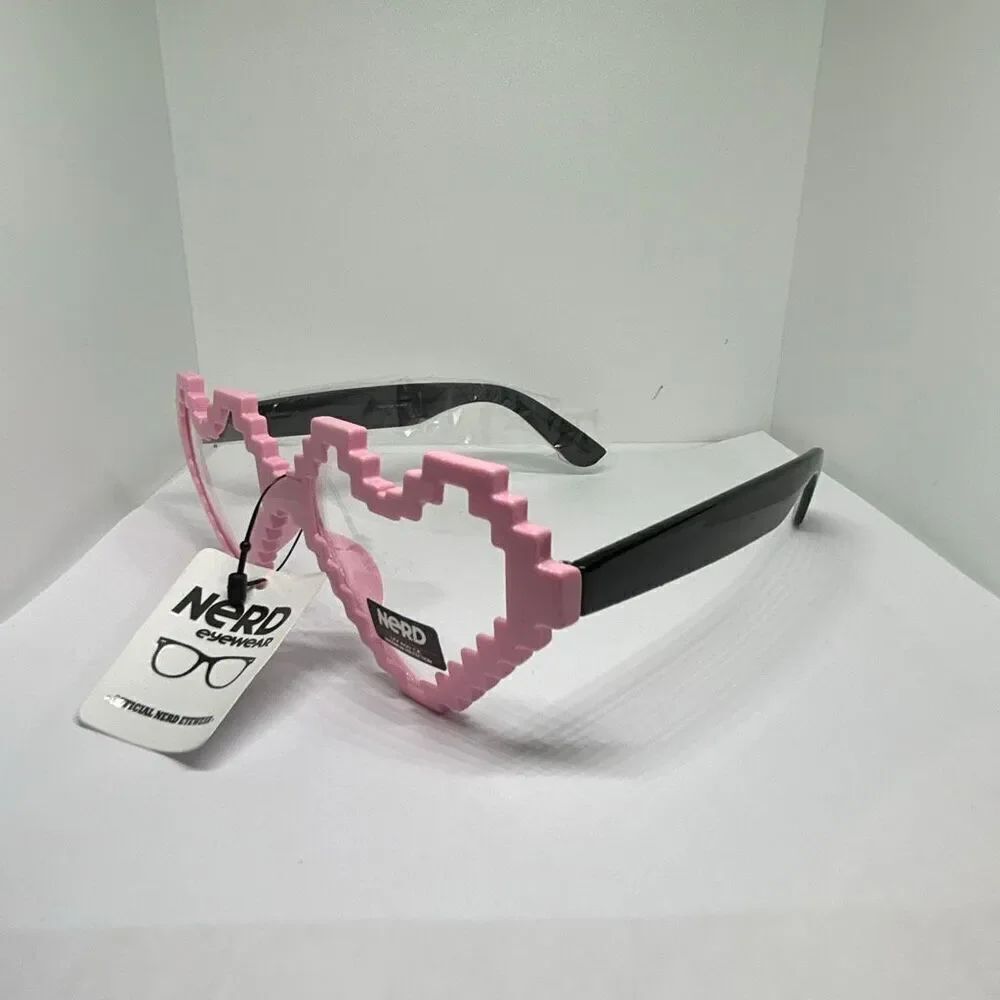 Nerd Eyewear Pixel Heart Glasses – Pink Frame with Clear UV400 Lenses